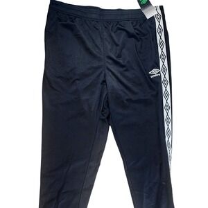 Umbro Mens Track Pants Black White Diamond Tape Zip Ankle Large NWT
